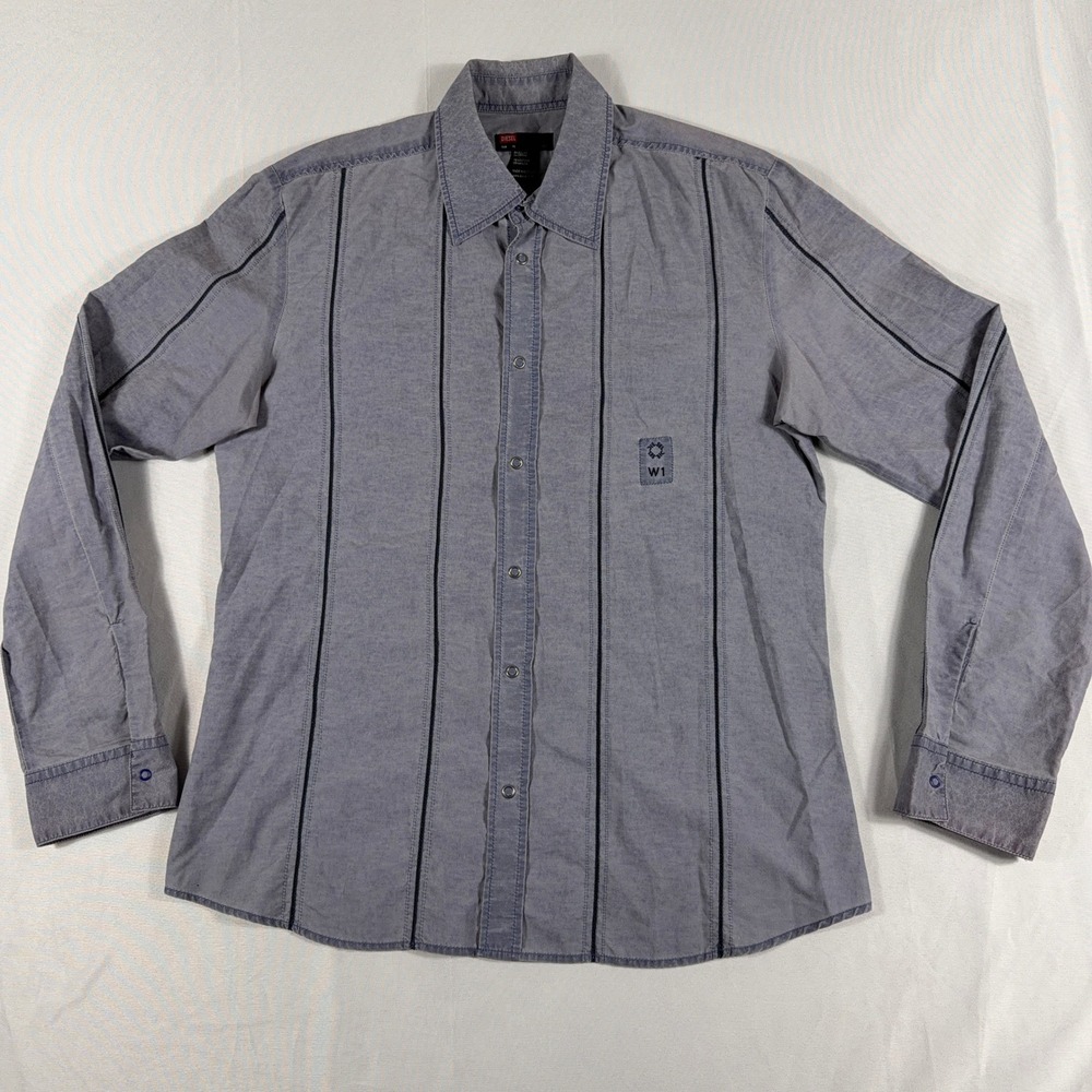 Diesel Button Up Shirt Vertical Contrast Piping W1 Graphic Gray Mens XL